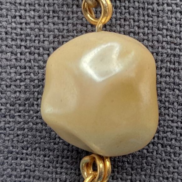 Vintage Wire Wrapped Beaded Necklace, Beige Pearled Gold Rope Beads, 36" - Picture 8 of 12